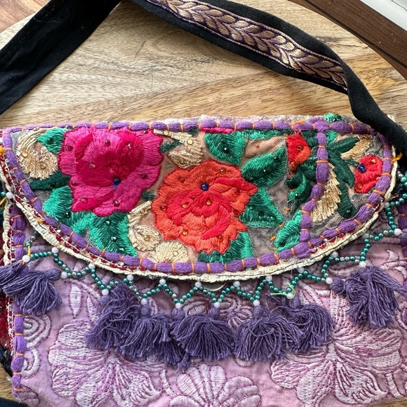 Urban Gypsy Boho Indian Fabric Beaded Crossbody - Picture 2 of 13